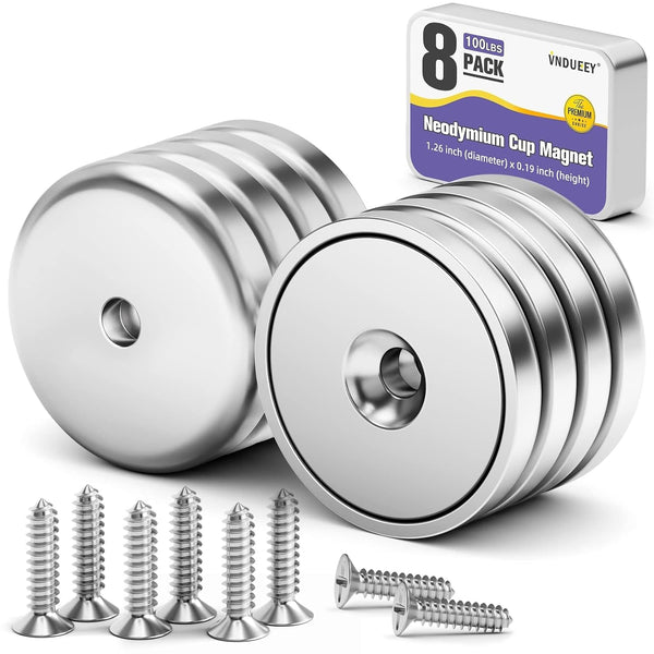 VNDUEEY 8 Pack Neodymium Magnet Cup, 100 LBS Rare Earth Magnets with