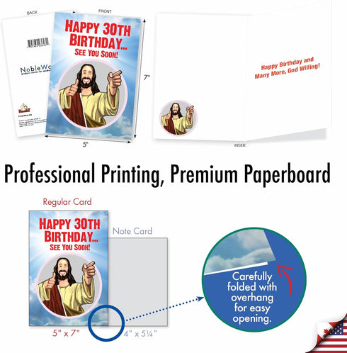 NobleWorks Funny 30th Birthday Greeting Card, Joking God Humor Milestone Notecard with Envelope (1 Card)