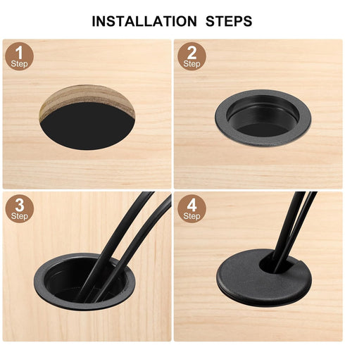 uxcell 2Pcs Cable Hole Cover - 1.38Inch/35mm ABS Desk Grommet for Wire Organizer, Black
