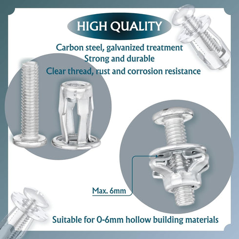 50 Pcs Petal Nuts, Expansion Screw Jack Nut, Carbon Steel Rustproof Corrosion-Resistant Rivet Nuts for Securing Plate