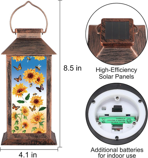 Solar Lantern Outdoor Waterproof Sunflower Butterfly Garden Decor Birthday Gifts for Women Mom and Grandma Solar LED