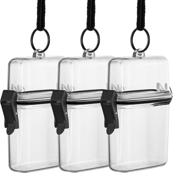 Outus Waterproof Case ID Card Holder, 3 Pieces Floating Sports Locker with Hanging Ring & Rope (Clear, 4.72 x 2.95 x