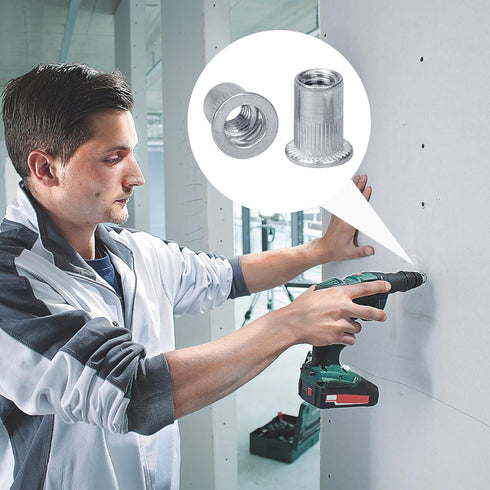 20Pcs Aluminum Flange Nut, 1/4-20UNC Rivet Nuts, Flat Head Threaded Insert