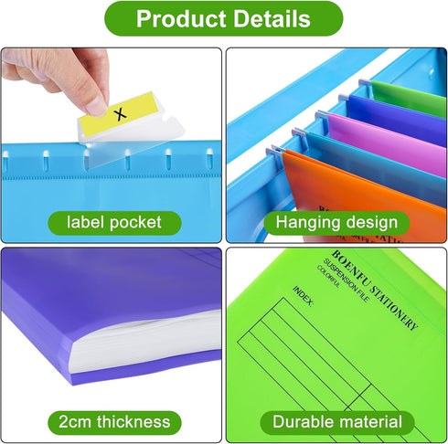 BOENFU Hanging File Folder with Tab, 24 Pack File Folder for School Home Work Office Organization, Letter Size