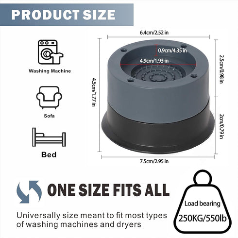Anti Vibration Pads, 4pcs Non-Slip Washing Machine Base Foot Pads for Shock and Noise Cancelling Support