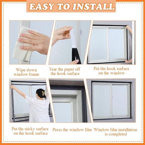 VOLLENC 140x190cm Basement Window BlackWindow Seal Kit with Full Frame Magic Strip for Winter for Kitchen, Bedroom, Air