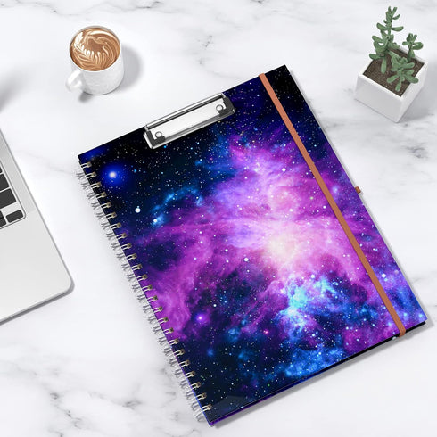Rimilak Spiral Clipboard Folio with Refillable Lined Notepad, 14.5 x 9.8 Inch, Cute Stylish Clipfolio, Galaxy