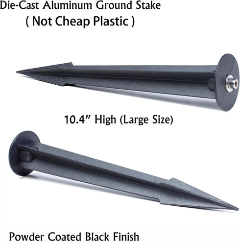 3W-120W Light,10.4 inches Aluminum Metal Ground Stake Spike Replacement for Outdoor Garden Spotlight Pathway Flood Wall