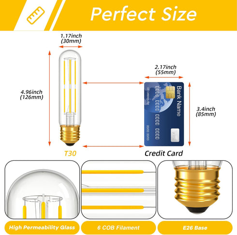 Dimmable E26 T10 Bulb Bulbs 6W(60W Bulb Bulbs Light,Chandelier,Hutch,4000K 600LM,4 Pack LED Tube Light