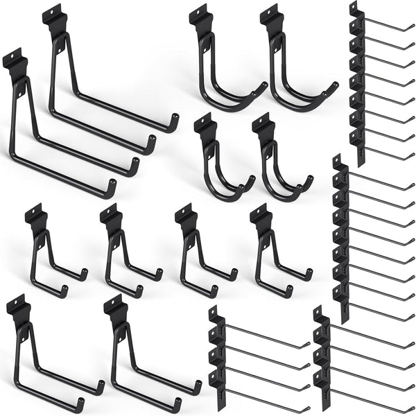 INCLY 36 Pack Heavy Duty Slatwall Hooks, Black Slatwall Panel Accessories for Garages, Retail Stores
