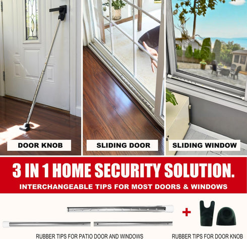 3-in-1 (1 Pack SECURITYMAN Door Security Bar, Security Door Stoppers & Door Barricade Heavy Duty Adjustable Iron