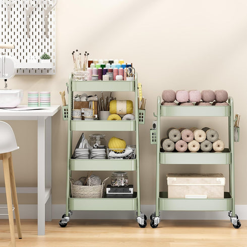4 TOOLF Tier Rolling Cart with Pegboard, Metal Storage Organizer Cart with Wheels, Hooks & Bins Esthetician Craft Art