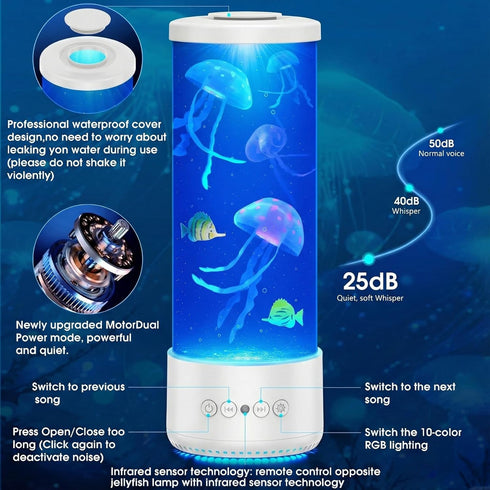 Speaker,12 Jellyfish Lamp with Bluetooth White Noise Changing Night Light,Sensory Aquarium LED Table Lamp for Autistic