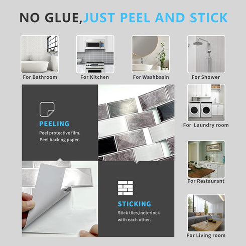 10-Sheet Kitchen,12"x12" URCOLOR Subway Tile Peel and Stick Backsplash for Self Adhesive Wall Tiles Sticker on Back