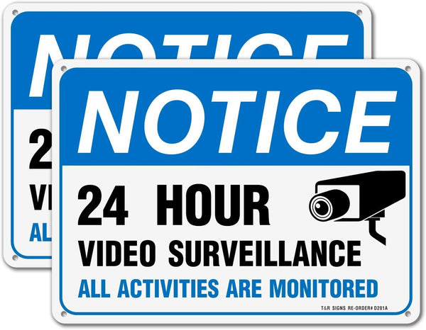 Video Surveillance Sign, All Activities Monitored, 2 Pack, 7 x 10 Inches, Rust Free Aluminum, Waterproof, UV Protected