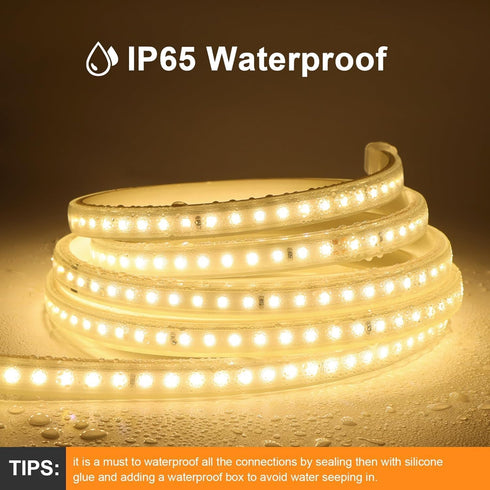 6.6ft 240LEDs (3000K) 110V Waterproof Outdoor LED Strip Lights - Warm White for Garden, Yard, Patio, Lawn, Under