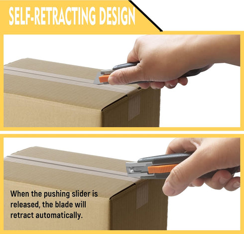XW 4-pack Self-retracting Safety Box Cutter, Utility Knife with Quick Blade Change, Extra 10 Blades Included