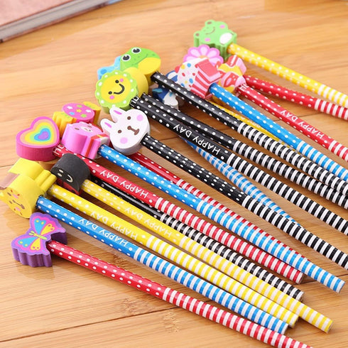 Yansanido 120 Pack Colorful Cartoon Eraser Pencils, 7.28 Inch Length, Cute School Supplies for Kids