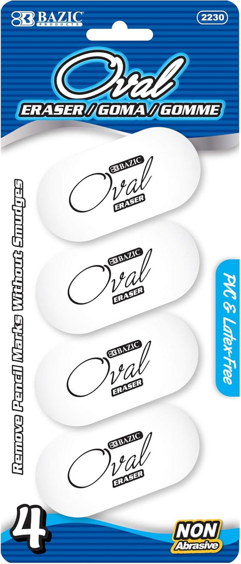 BAZIC White Oval Eraser (Pack of 4)