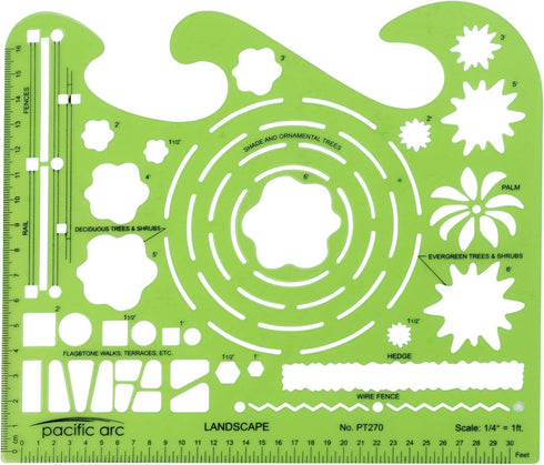 Pacific Arc Landscape Template Guide with Trees, Shrubs, Hedges, Fences, and Terraces