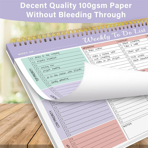 Weekly To Do List Notepad with 52 Undated Sheets, 8.5"×11" Desk Planner Pad for Office and Home