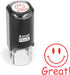 ExcelMark Great! Smiley Face - Self-Inking Round Teacher Stamp with Red Ink