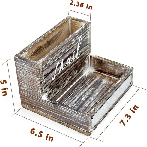Farmhouse 2 Tier Mail Organizer, Rustic Wooden Desk Mail Holder, Countertop Letter Sorter, Office Desk Accessories