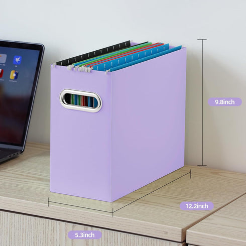 Oterri File Organizer, Small Storage Box, Cardboard File Folder Organizer, Collapsible File Box, Hanging File Organizer for Letter Size, Portable File Box with Handle, Only Box (Purple, 2 Packs)