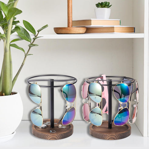Wood Sunglasses Organizer, Metal Glasses Holder Stand for 12 Pairs Eyeglasses, Eyewear Storage for Dresser or Desk