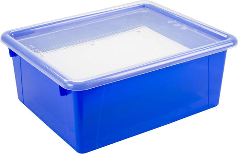 Storex Letter Size Deep Storage Tray, Organizer Bin with Non-Snap Lid, Blue, 5-Pack