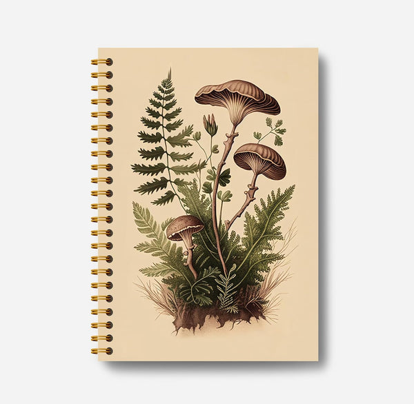 Vintage Botanical Mushroom Notebook Journal - Boho Cottagecore Aesthetic, Mushroom Gifts for Women, Spiral Notebook