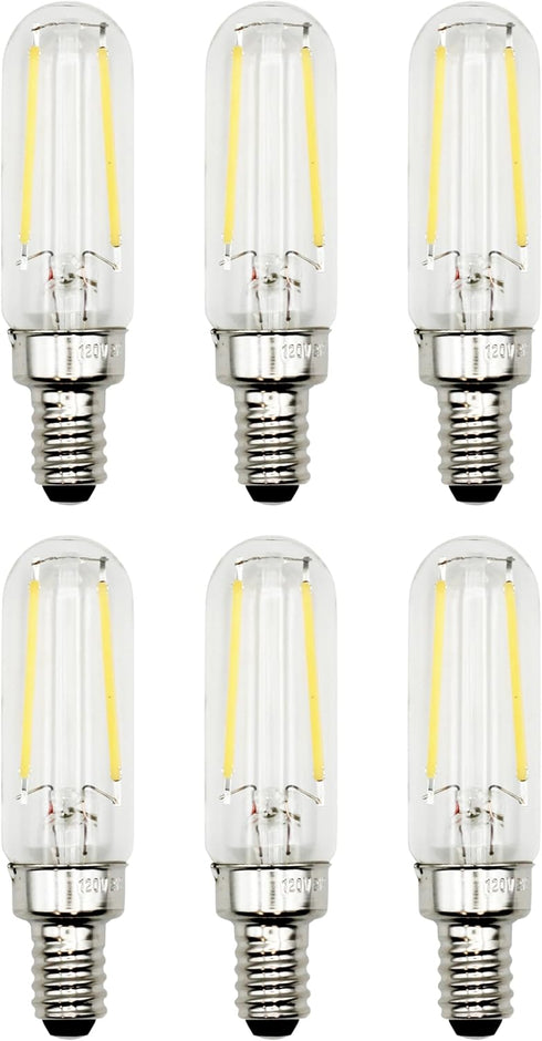 6 Pack of T6 LED Tubular Bulbs, 2W 120V, E12 Candelabra Base,