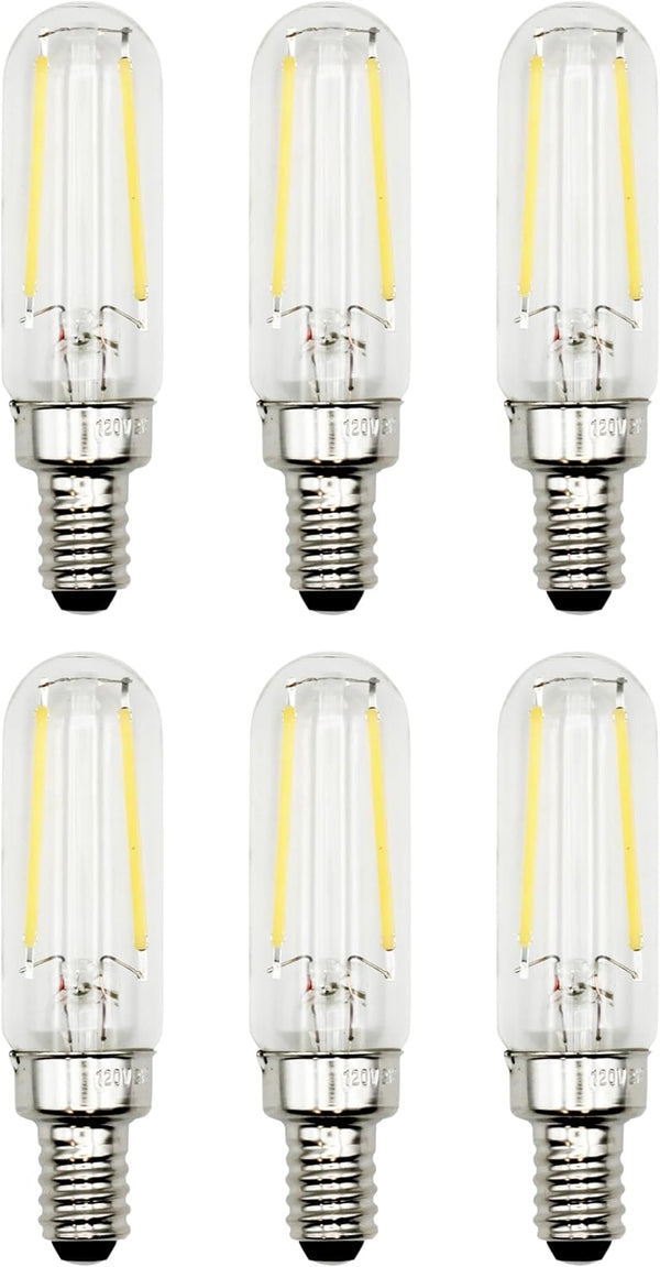 6 Pack of T6 LED Tubular Bulbs, 2W 120V, E12 Candelabra Base,