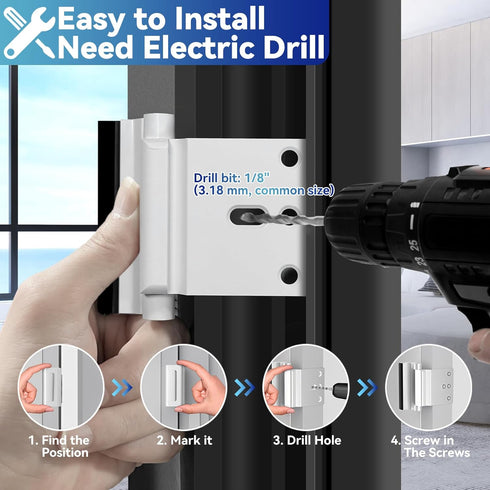 800lbs Door Reinforcement Lock Withstands of Force - White Extra Proof Door Lock for Kids Safety Drilling Required