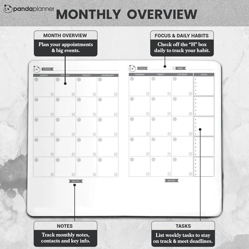 Panda Planner Undated Daily Planner - 90 Day Organization for Entrepreneurs - Set Goals - Bonus Weekly & Monthly Agenda