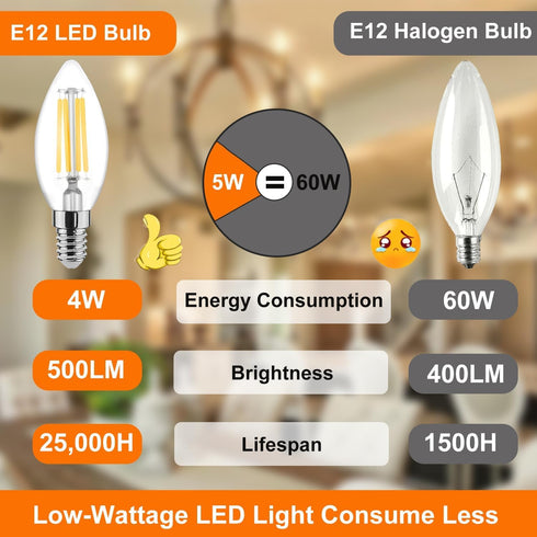 Rnyloas C35 B11 Bulb Dimmable, 12 C35 B11 Bulbs 2700K 4W 60W 120V, 35 E12 Bulb Pack LED Light PCS Candelabra LED Warm