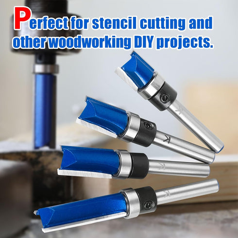 1/4 Inch 3/4" Length,1/2" Pattern Flush Trim Router Bits Shank, Cutting Cutting Diameter, Bottom Bearing Carbide Flush