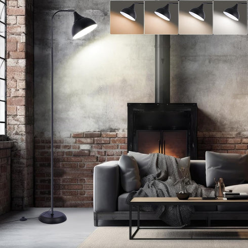 Industrial LED Floor Lamp,Black Metal Adjustable Standing Lamp for Living Room, Bedroom, Office,Rotating Head Tall