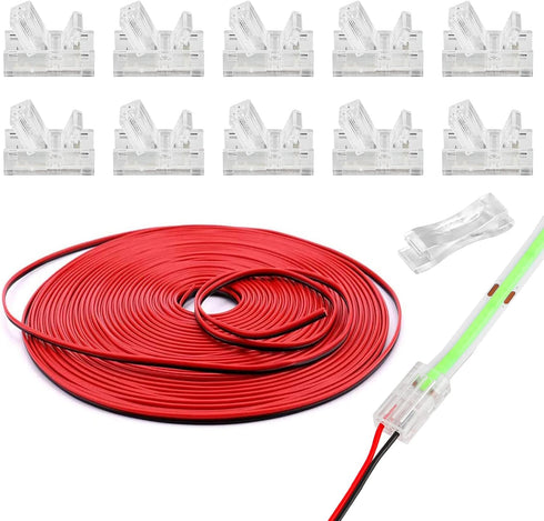 HOMELYLIFE 2Pin COB LED Strip Connectors, 8mm Solderless 10 Pack with 16.4ft Extension Cable for COB LED Strip Lights
