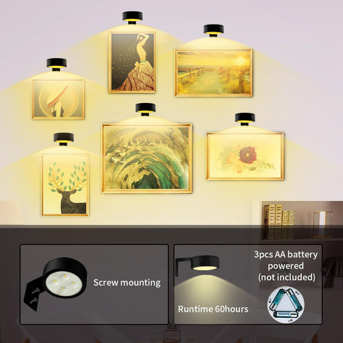 Arixinks 3PACK 3 Dimmable, Picture Light Battery Operated with Remote, Painting Light for Wall Art with Lighting Colors