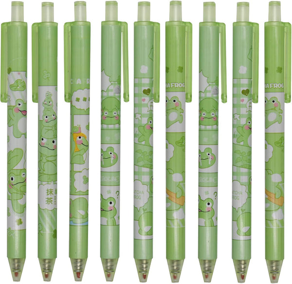 Maydahui 12PCS Green Matcha Frog Gel Pens, Cute Cartoon Animal Pen, Retractable Printing Pens for Office School Party