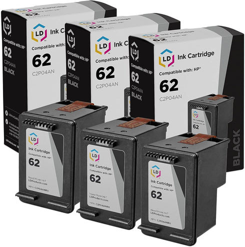 LD Remanufactured Ink Cartridge Replacement for HP 62 C2P04AN (Black, 3-Pack) - Compatible with OfficeJet 200 Mobile,
