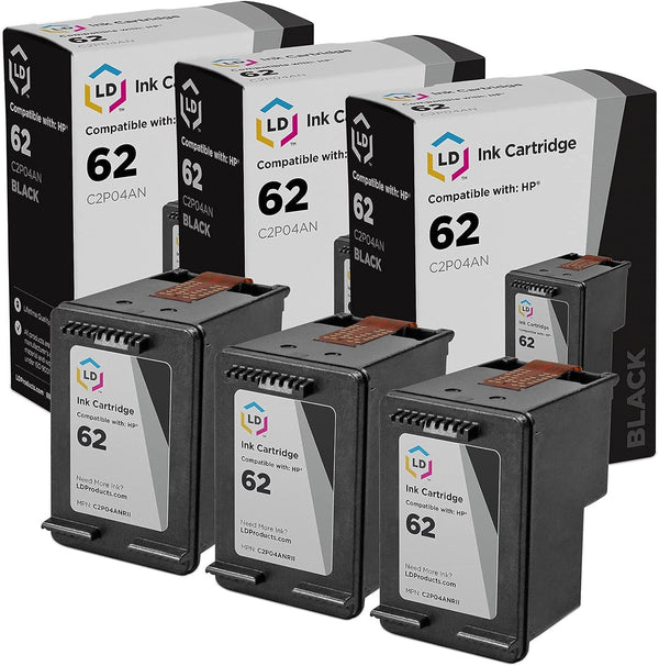 LD Remanufactured Ink Cartridge Replacement for HP 62 C2P04AN (Black, 3-Pack) - Compatible with OfficeJet 200 Mobile,