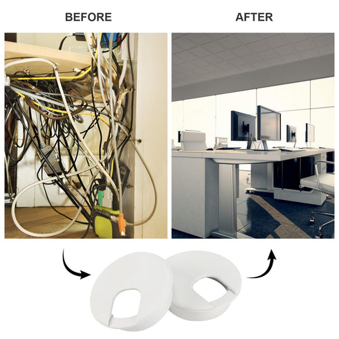 20 Pack 2 Inch Round Plastic Desk Grommets, White Wire Organizer Caps, Perfect for Hide Data Cords in Office Desk
