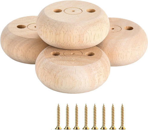 Huanyuedouer Set of 4 Unpainted Bun Feet 3CM/1.18inch Solid Wood for Furniture Unfinished