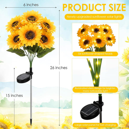 4 Pack 24 45 Ip65 VIHOSE Sunflower Solar Lights with Sunflowers LED Waterproof Outdoor Stake Lights with Upgraded Solar