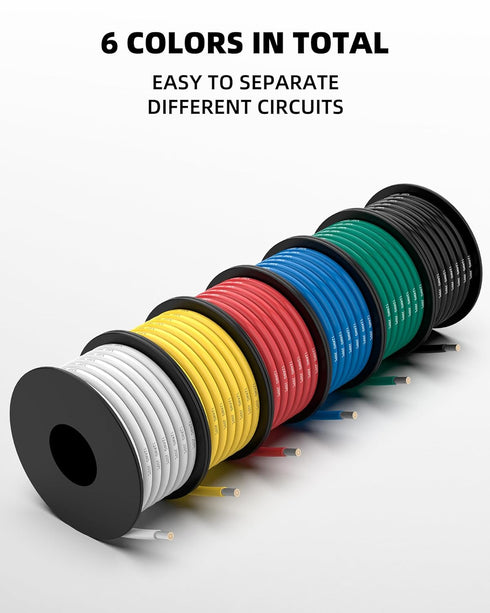 12 60ft, 12 6 10ft 200 NAOEVO Gauge Wire AWG Wire Colors Each Spool, Flexible Silicone Tinned Copper Electrical Cable