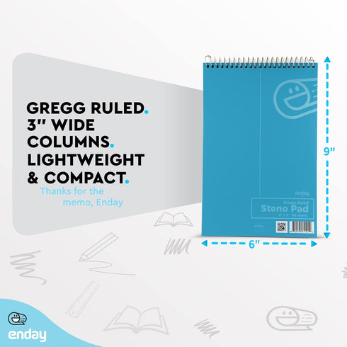 Enday Steno Pads, Spiral 6 x 9 inches, 80 Sheets, Steno Notebook for Writing, Color May Vary (3 Pack)
