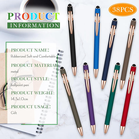 Zonon 38 Pieces Rubberized Ballpoint Pen with Stylus Tip Stylish Metal Pen Capacitive Styli with Soft Rubberized Grip