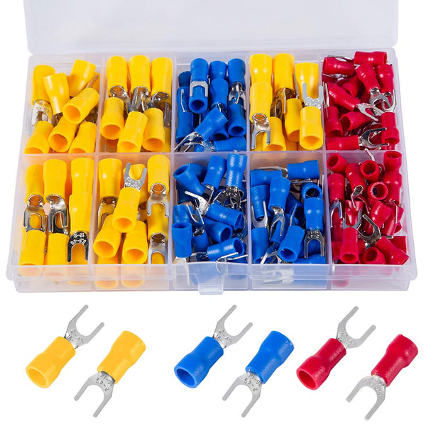 180 Pcs Insulated Fork Spade U-Type Wire Connector Kit, Electrical Crimp Terminal Assortment for 22-16 16-14 12-10 AWG